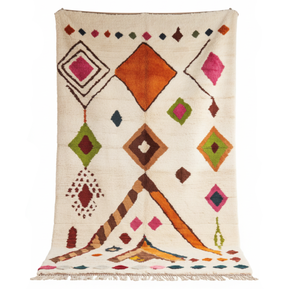 Tapis Azilal en Laine à Motifs Graphiques Multicolores