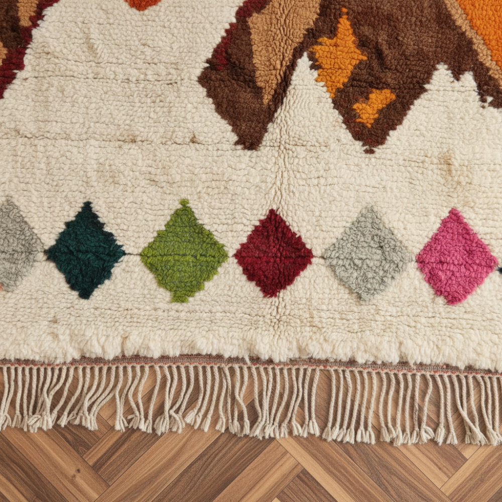 Tapis Azilal en Laine à Motifs Graphiques Multicolores