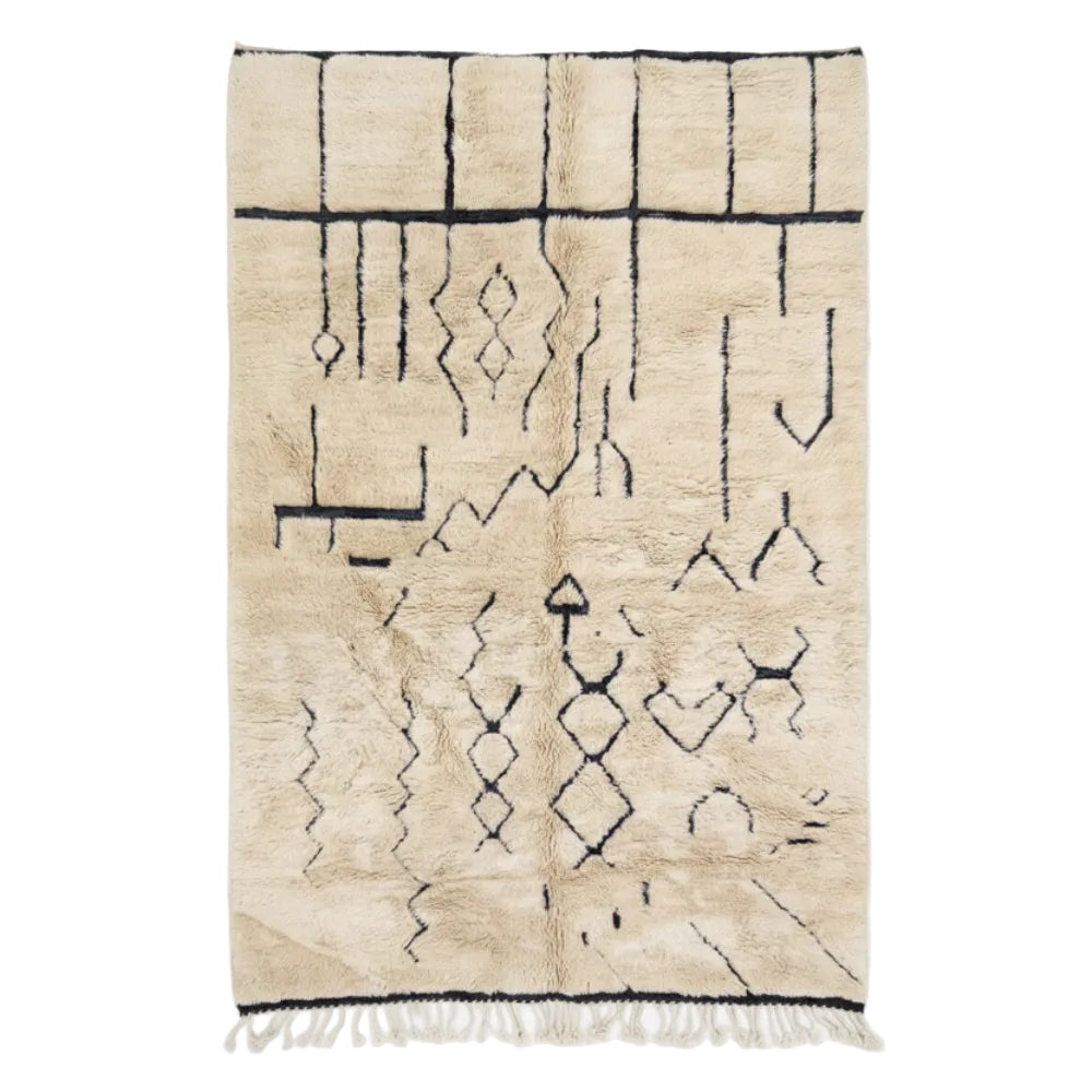 Tapis Berbère Artisanal Béni Ouarain, Noir et Crème