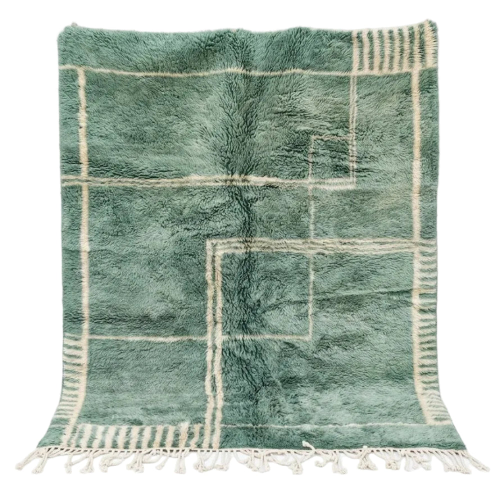 Tapis Berbère Azilal Vert Céladon à Motifs Géométriques Fait Main