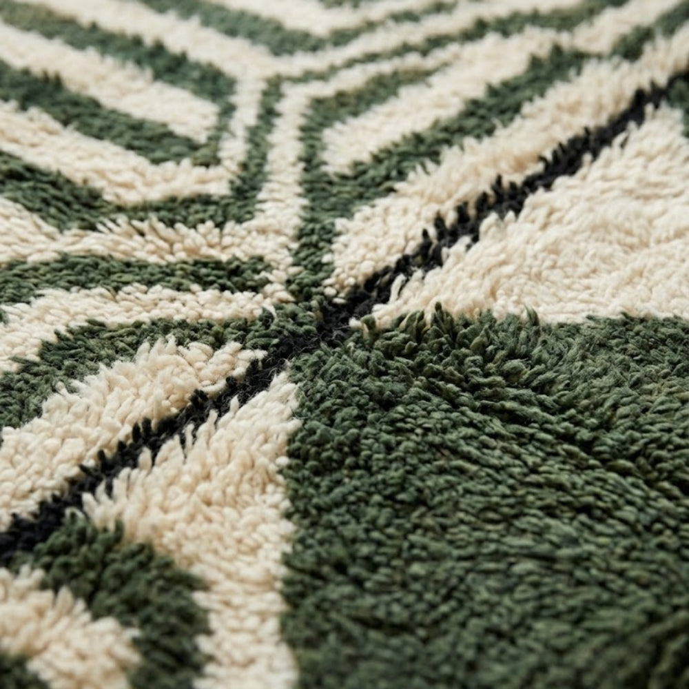 Tapis Berbère Azilal Vert et Crème à Rayures Géométriques Fait Main