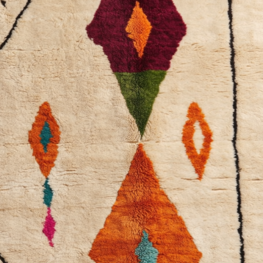 Tapis Berbère Azilal écru à Losanges Multicolores Fait Main