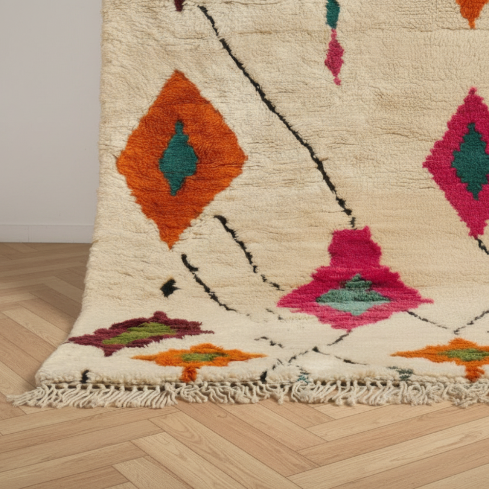Tapis Berbère Azilal écru à Losanges Multicolores Fait Main