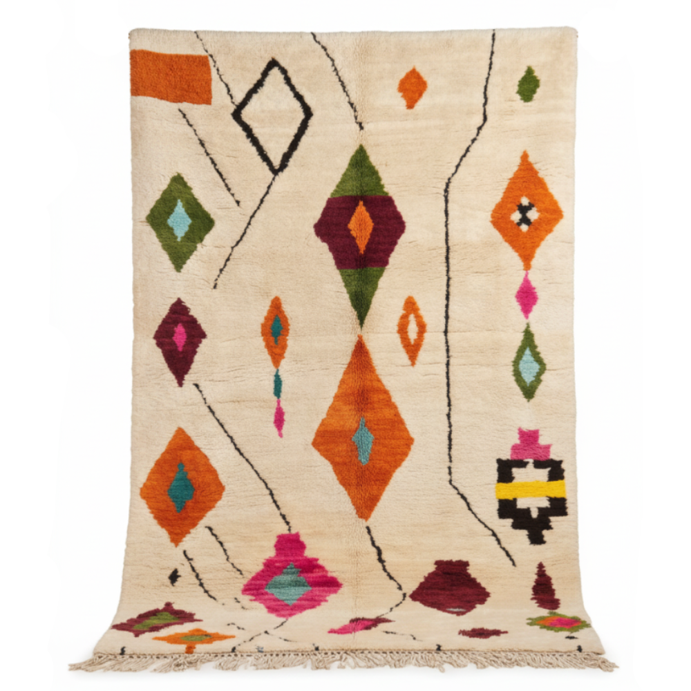 Tapis Berbère Azilal écru à Losanges Multicolores Fait Main
