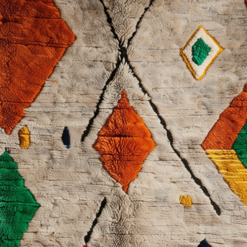 Tapis Berbère Azilal écru Motifs Géométriques Laine Fait Main