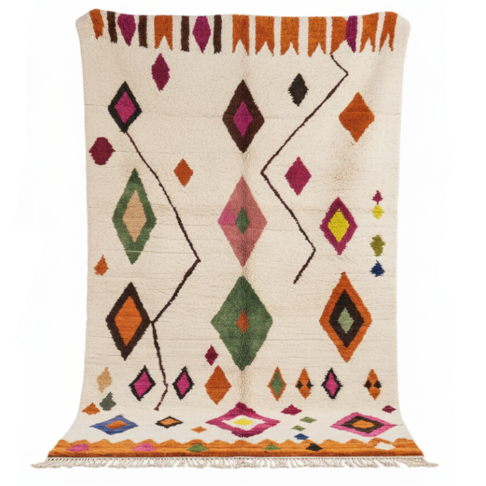 Tapis Berbère Azilal en Laine à Motifs Géométriques Colorés