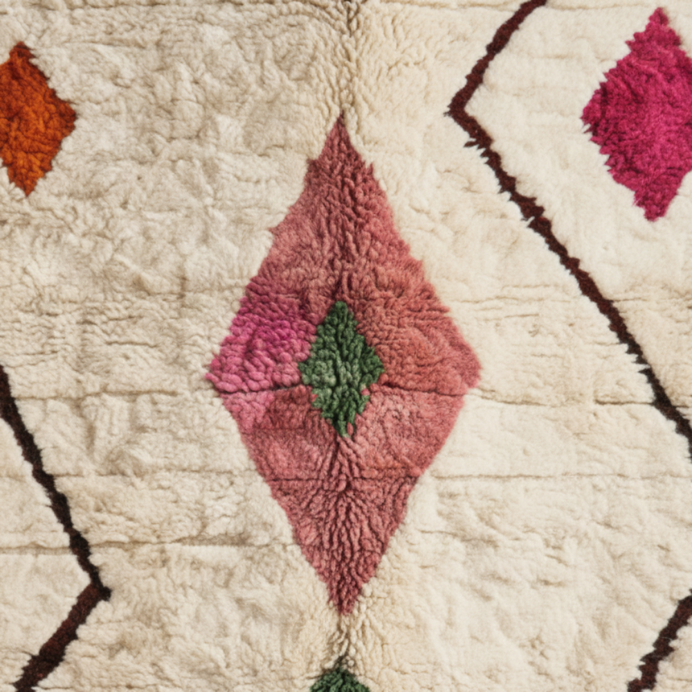 Tapis Berbère Azilal en Laine à Motifs Géométriques Colorés