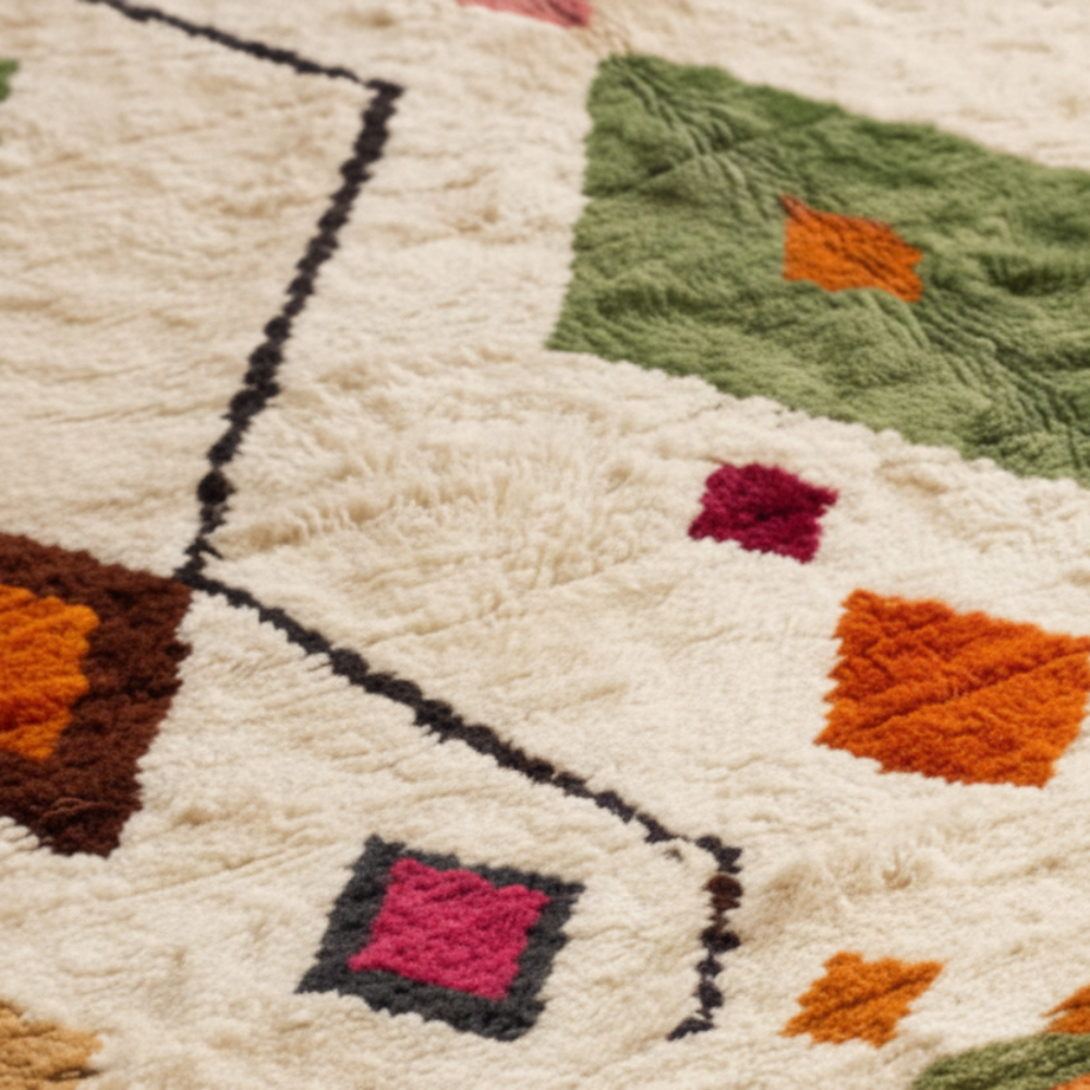 Tapis Berbère Azilal en Laine à Motifs Géométriques Colorés