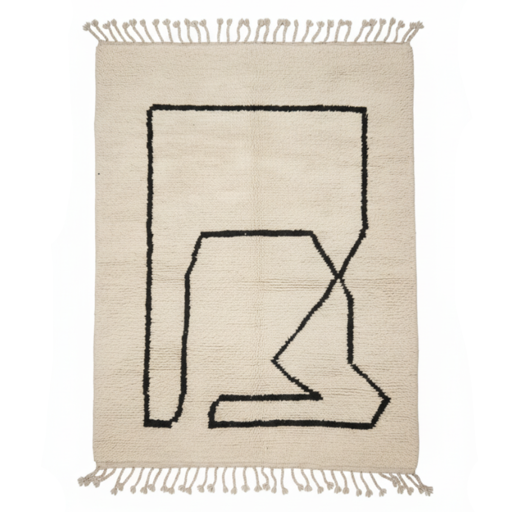 Tapis Berbère Beni Ouarain Fait Main Crème et Noir