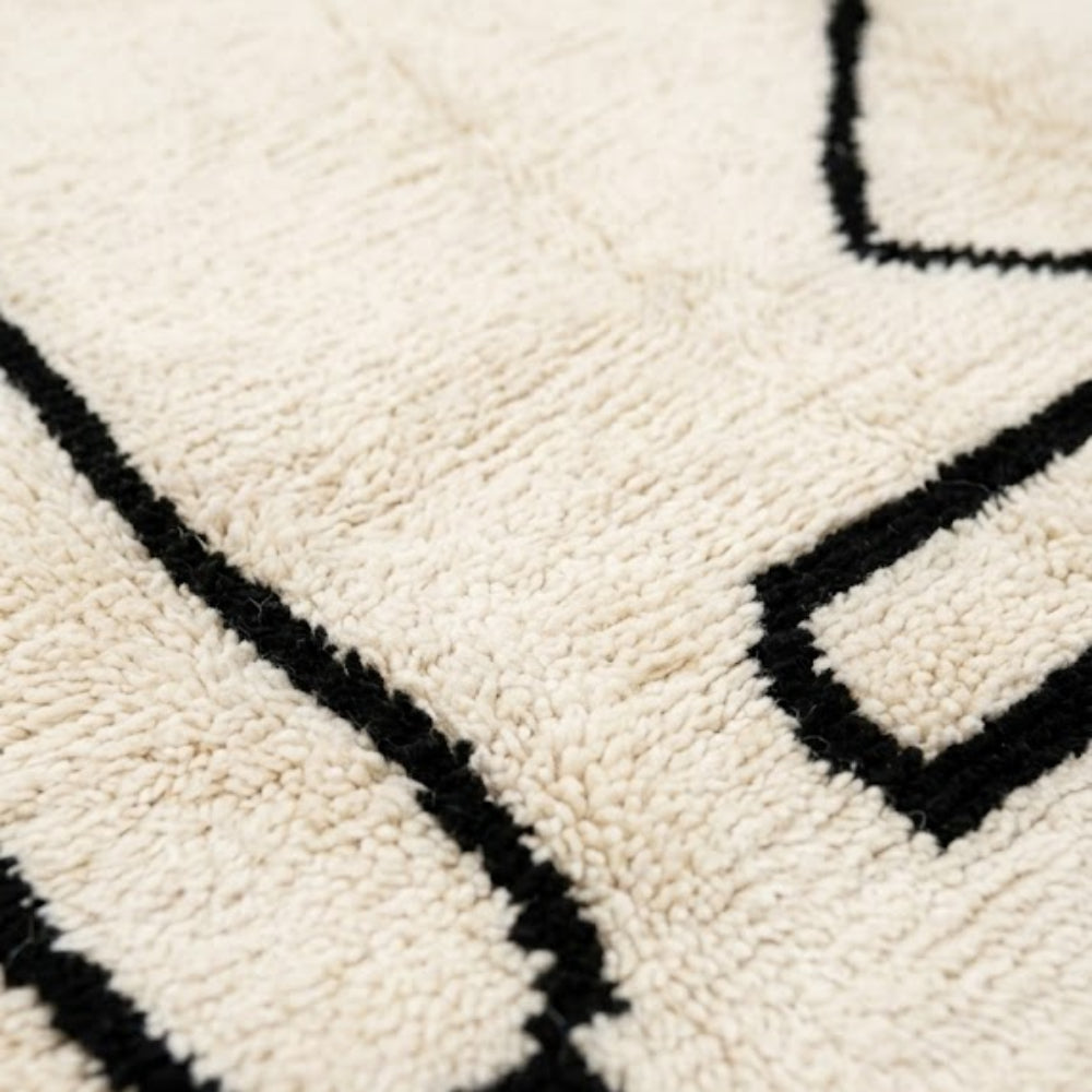 Tapis Berbère Beni Ouarain Fait Main Crème et Noir