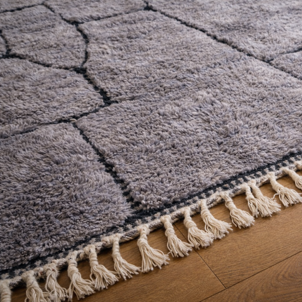 Tapis Berbère Beni Ouarain Gris Fait Main