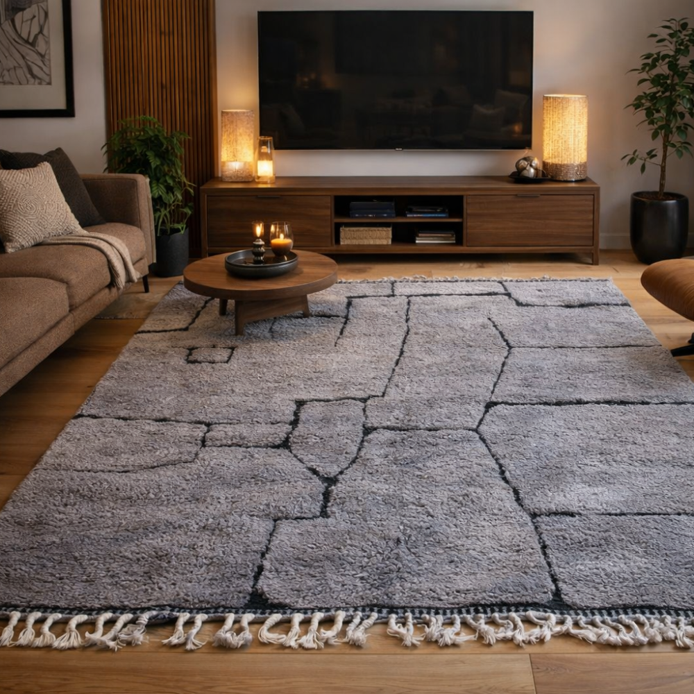 Tapis Berbère Beni Ouarain Gris Fait Main