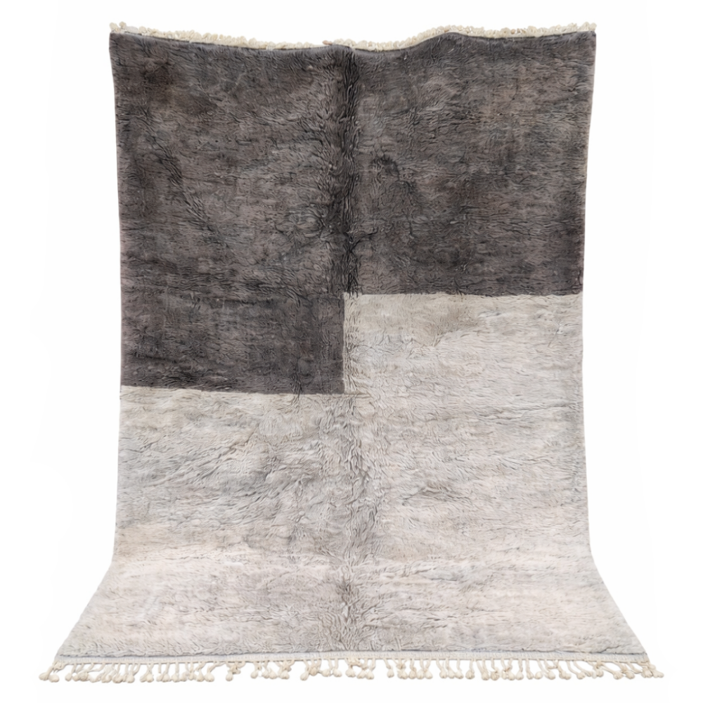 Tapis Berbère Beni Ourain Fait Main – Laine Naturelle Gris Foncé et Crème