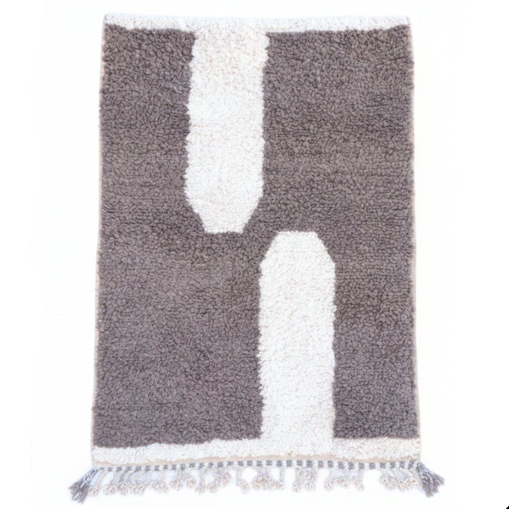 Tapis Berbère en Laine Béni Ouarain, gris et blanc