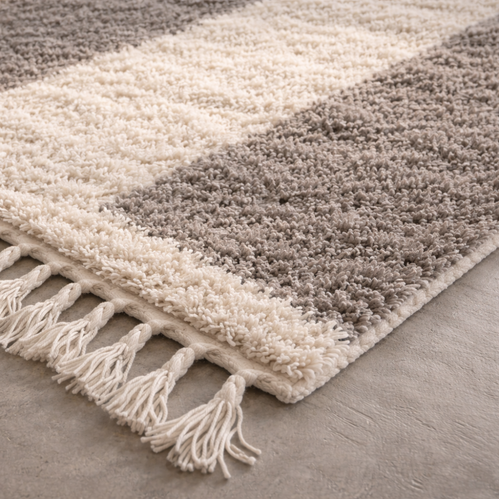 Tapis Berbère en Laine Béni Ouarain, gris et blanc