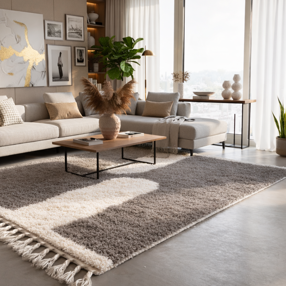 Tapis Berbère en Laine Béni Ouarain, gris et blanc