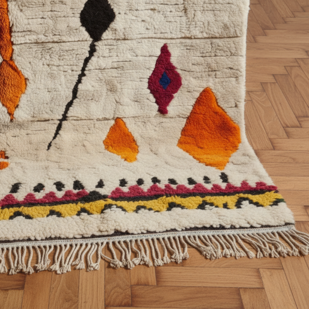 Tapis Berbere Azilal écru Losanges Géométriques Laine Fait Main