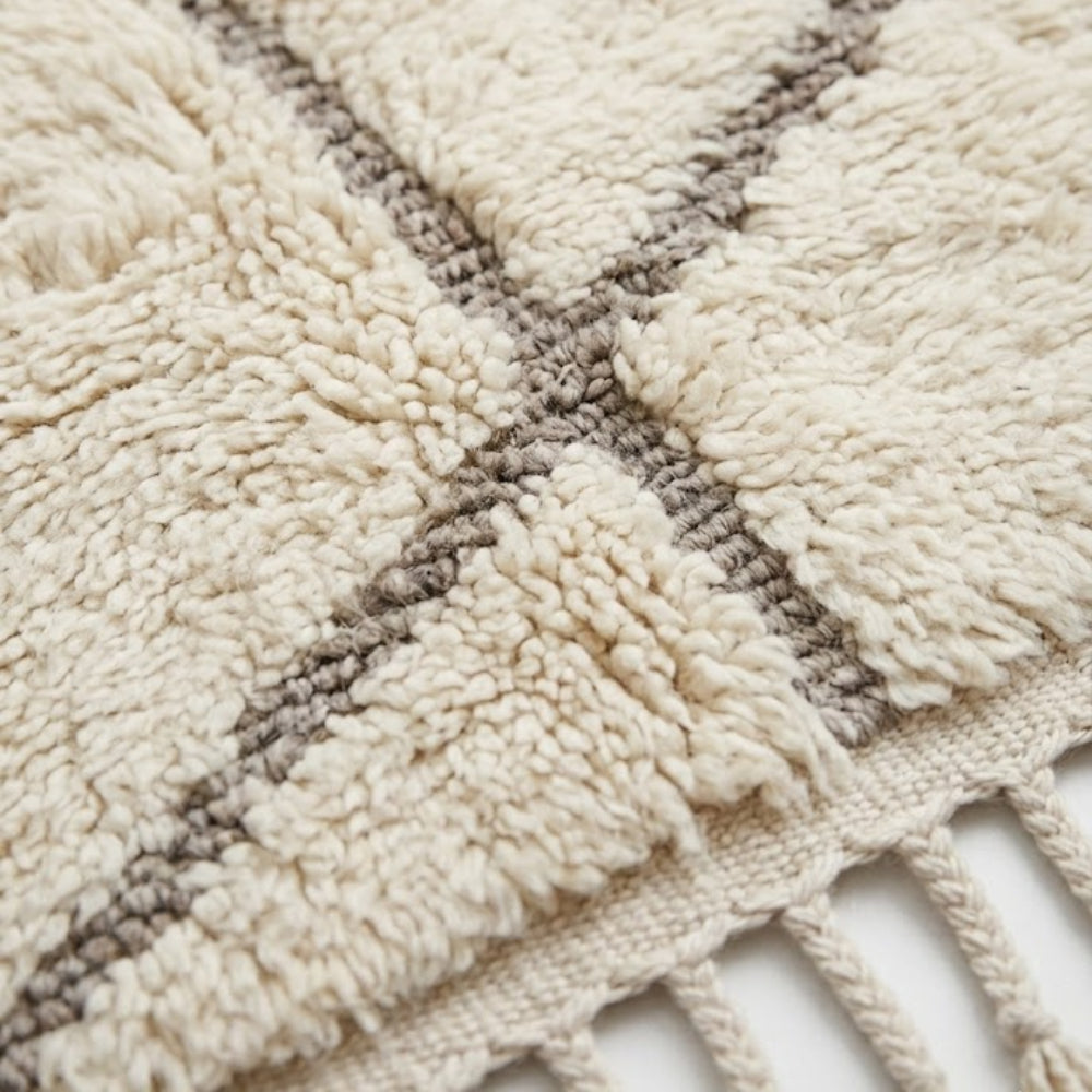 Tapis Berbere Beni Ouarain Crème en Laine – Design Géométrique Asymétrique