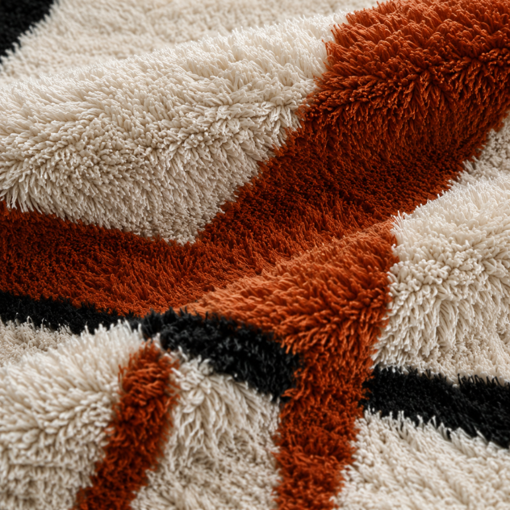 Tapis Berbère Béni Ouarain En Laine Fait Main - Motif Abstrait Terracotta et Noir