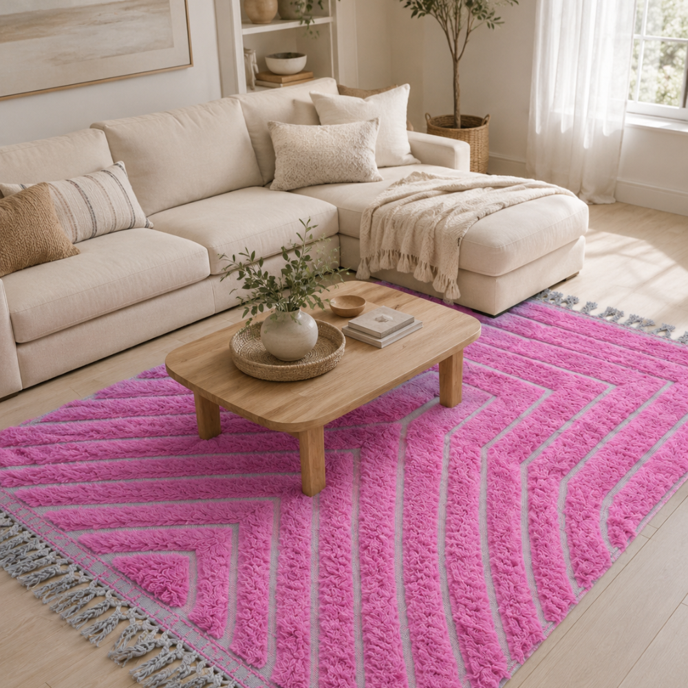 Tapis Berbère Boujad Rose Fuchsia En Laine – Fait Main
